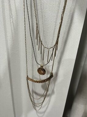 Layered Gold Multi-Chain Pendant Necklace - Women Jewelry